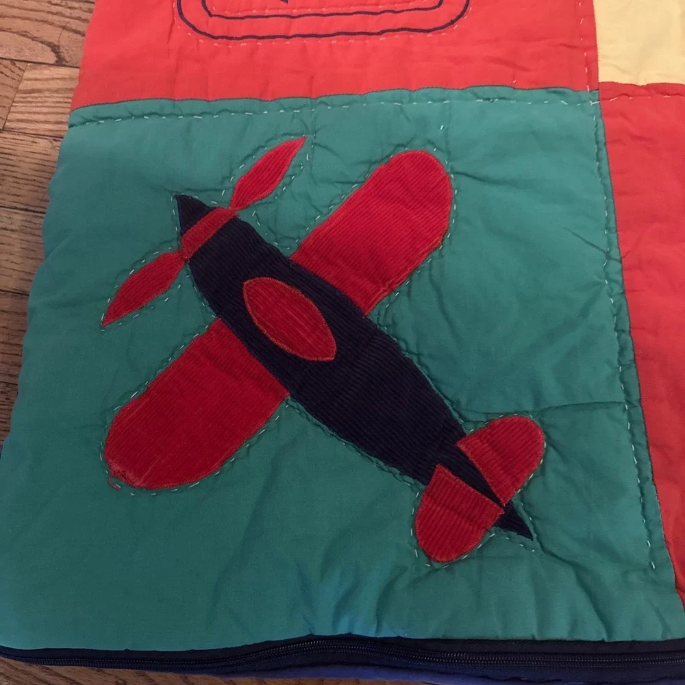 Quilted toddler sleeping bag transportation theme‎ blue green red yellow